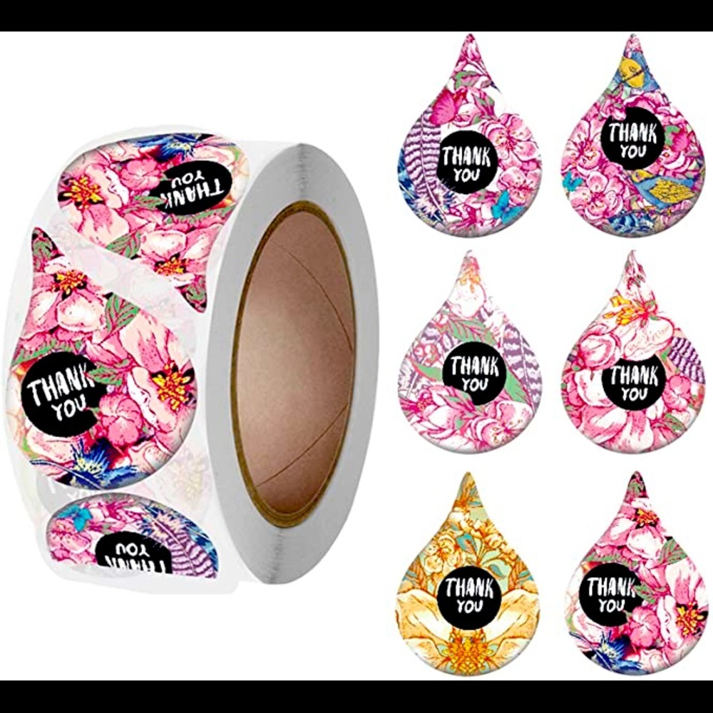 500 roll Thank you water drop stickers floral
